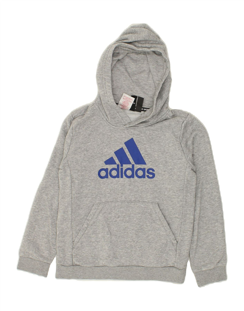 ADIDAS Boys Graphic Hoodie Jumper 9-10 Years Grey Cotton Vintage Adidas and Second-Hand Adidas from Messina Hembry 