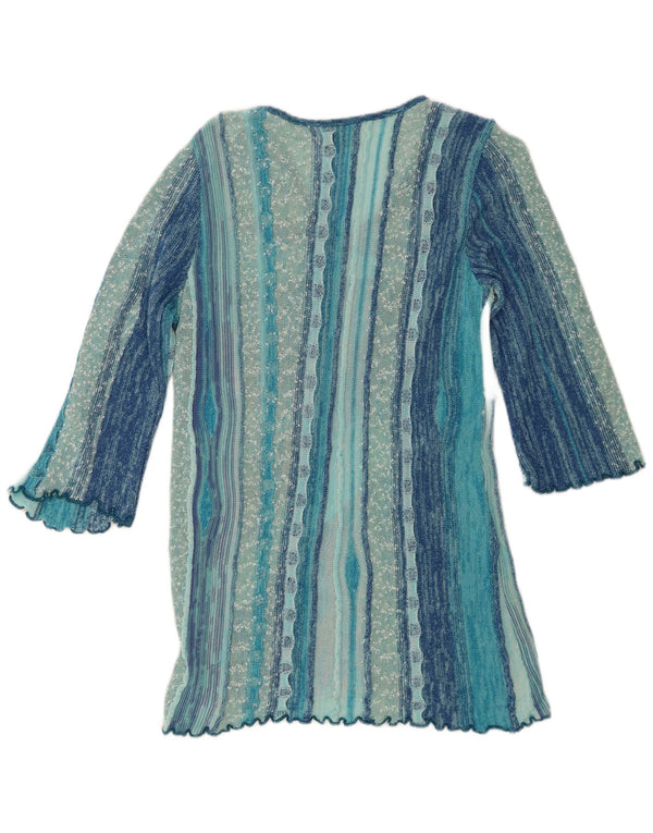 Vintage Womens 3/4 Sleeve V-Neck Jumper Sweater UK 12 Medium Blue Striped