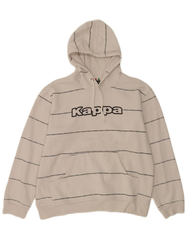 Kappa Mens Graphic Hoodie Jumper Large White Striped Cotton