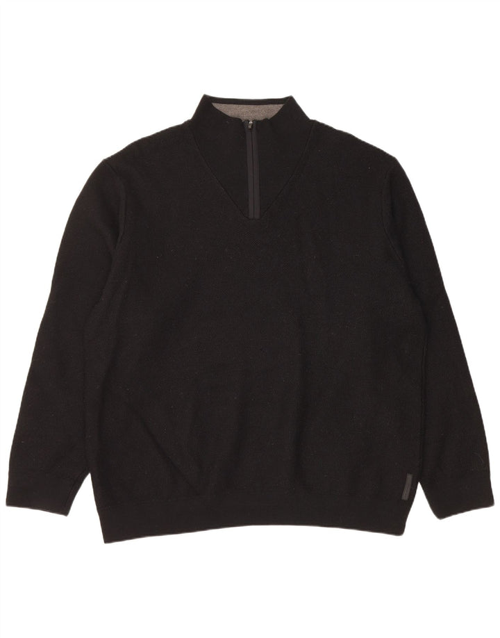 MARKS & SPENCER Mens Blue Harbour Zip Neck Jumper Sweater XL Black Acrylic