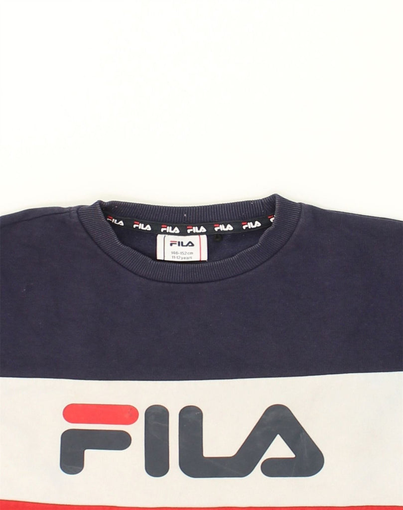 FILA Boys Graphic Sweatshirt Jumper 11-12 Years Multicoloured Colourblock | Vintage Fila | Thrift | Second-Hand Fila | Used Clothing | Messina Hembry 