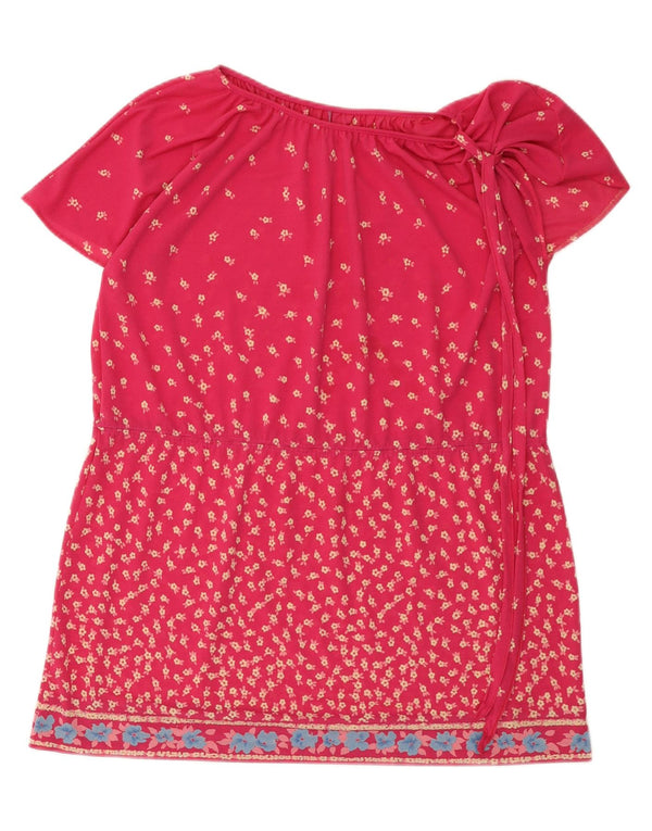 Vintage Womens Tunic Dress EU 42 Large Pink Floral Polyester