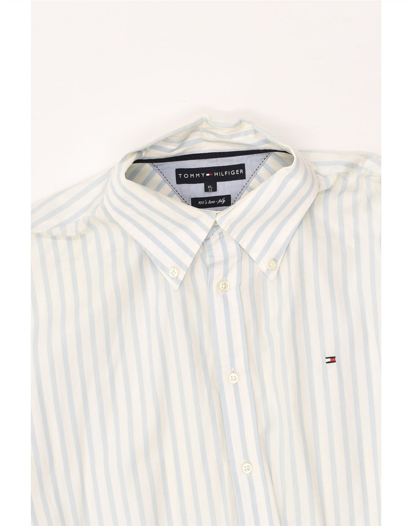 TOMMY HILFIGER Mens 80'S Two Ply Shirt XL White Striped Cotton | Vintage Tommy Hilfiger | Thrift | Second-Hand Tommy Hilfiger | Used Clothing | Messina Hembry 