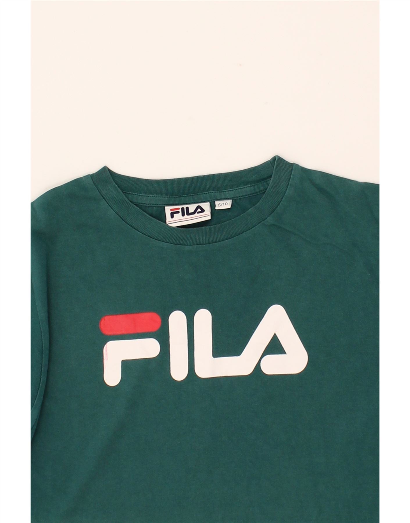 FILA Womens Graphic T Shirt Top Small Green Cotton Vintage Second Hand Clothing Online Messina Hembry