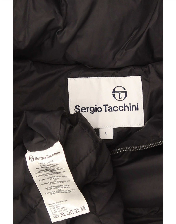 Sergio Tacchini Mens Hooded Padded Jacket UK 40 Large Black Nylon