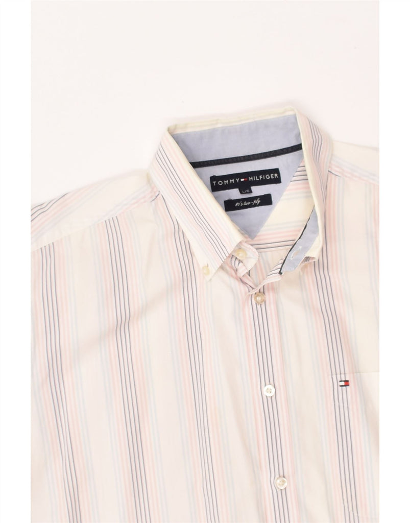 TOMMY HILFIGER Mens 80'S Two Ply Shirt Large White Striped Cotton | Vintage Tommy Hilfiger | Thrift | Second-Hand Tommy Hilfiger | Used Clothing | Messina Hembry 