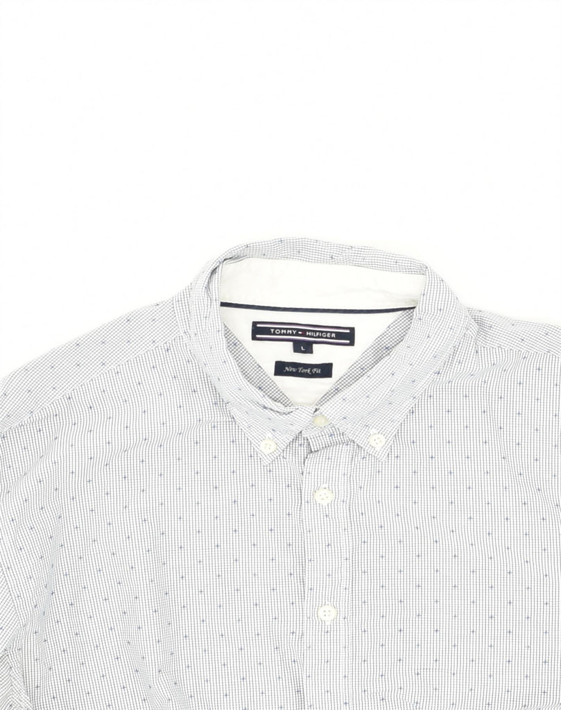 TOMMY HILFIGER Mens New York Fit Shirt Large White Spotted Cotton | Vintage Tommy Hilfiger | Thrift | Second-Hand Tommy Hilfiger | Used Clothing | Messina Hembry 