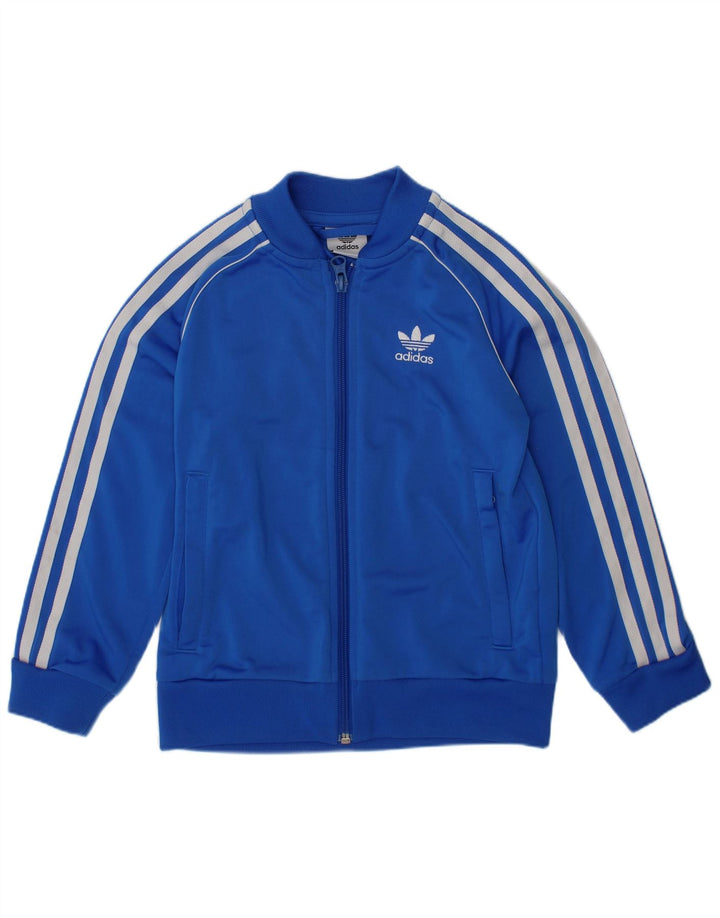 ADIDAS Boys Tracksuit Top Jacket 5-6 Years Blue Polyester