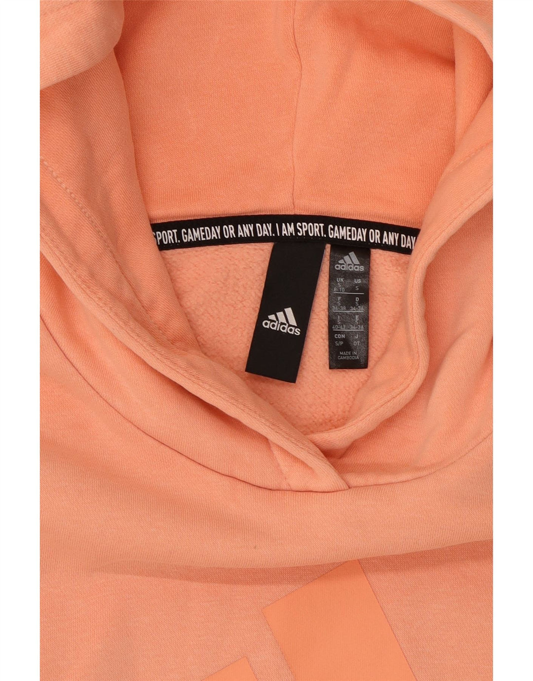 ADIDAS Womens Oversized Graphic Hoodie Jumper UK 8/10 Small Orange Cotton