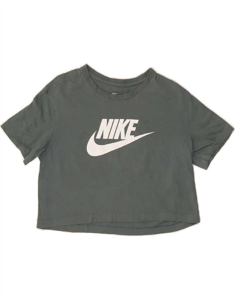 NIKE Womens Crop Graphic T-Shirt Top UK 10 Small Grey Cotton Vintage Nike and Second-Hand Nike from Messina Hembry 