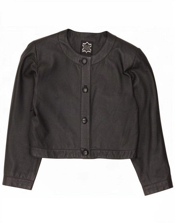 Vintage Womens Oversized Leather Bolero Jacket IT 40 Small Black