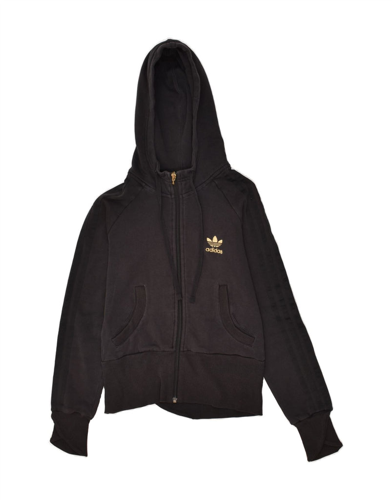 ADIDAS Womens Graphic Zip Hoodie Sweater IT 42 Medium Black Cotton | Vintage Adidas | Thrift | Second-Hand Adidas | Used Clothing | Messina Hembry 