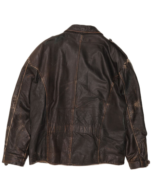 American Basics Mens Leather Biker Jacket UK 40 Large Brown