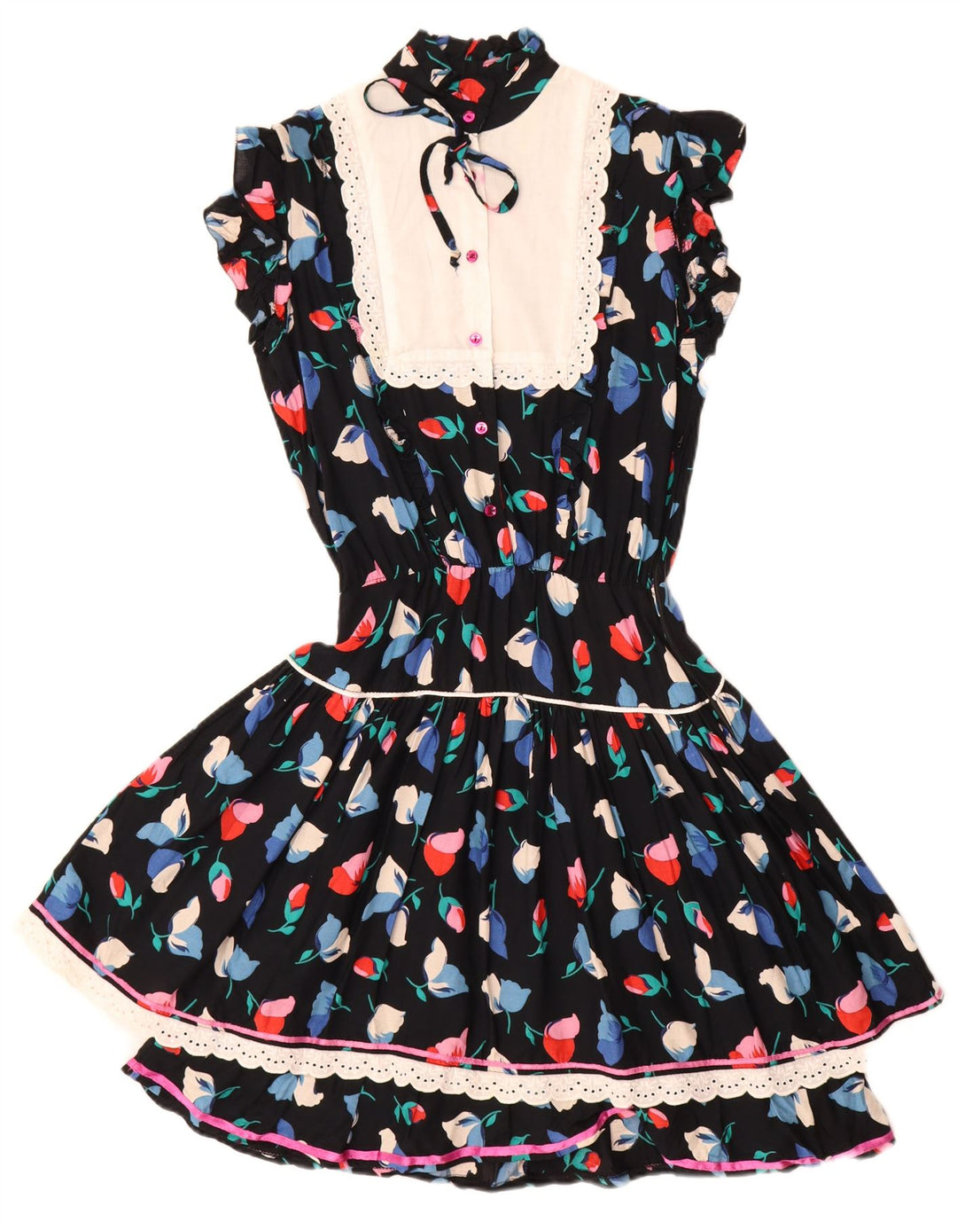 Vintage Womens Tea Dress UK 12 Medium Black Floral