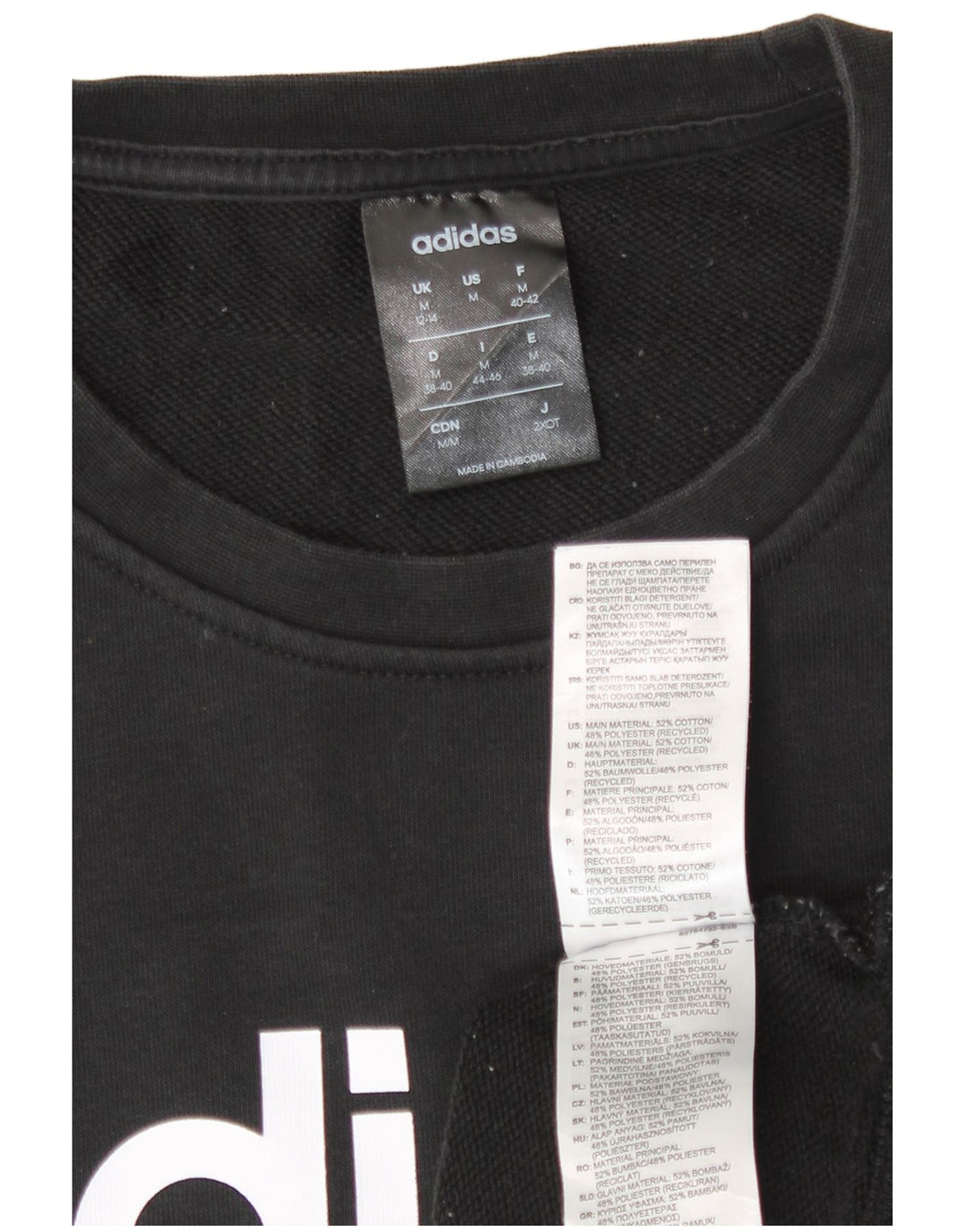 Adidas Womens Graphic Sweatshirt Jumper UK 12/14 Medium Black Cotton