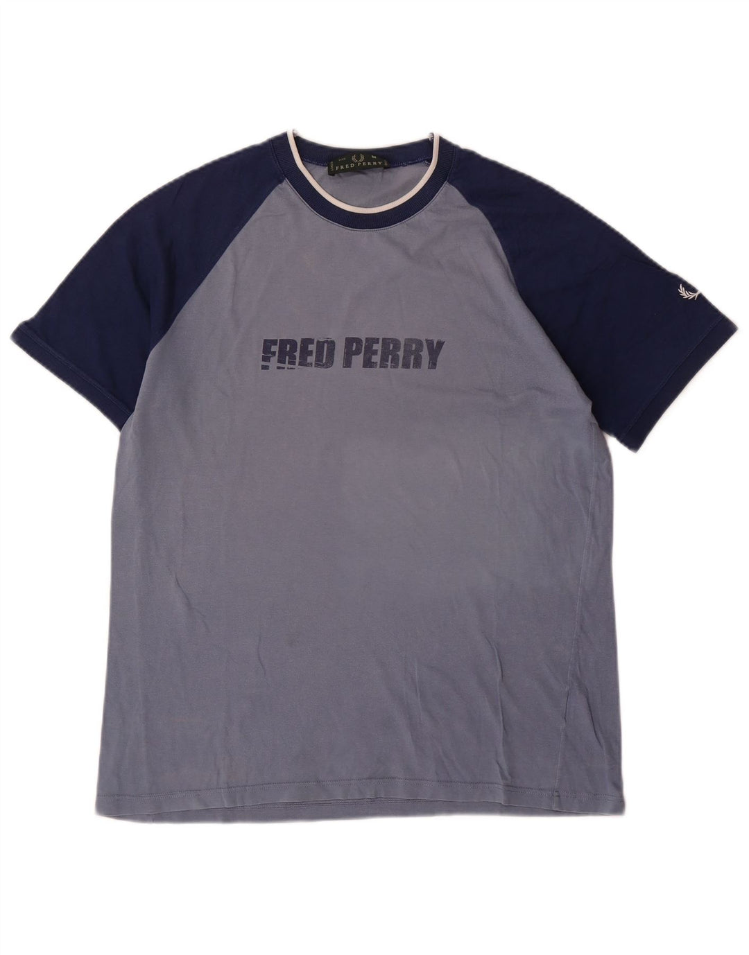 FRED PERRY Mens Graphic T-Shirt Top Medium Blue Colourblock