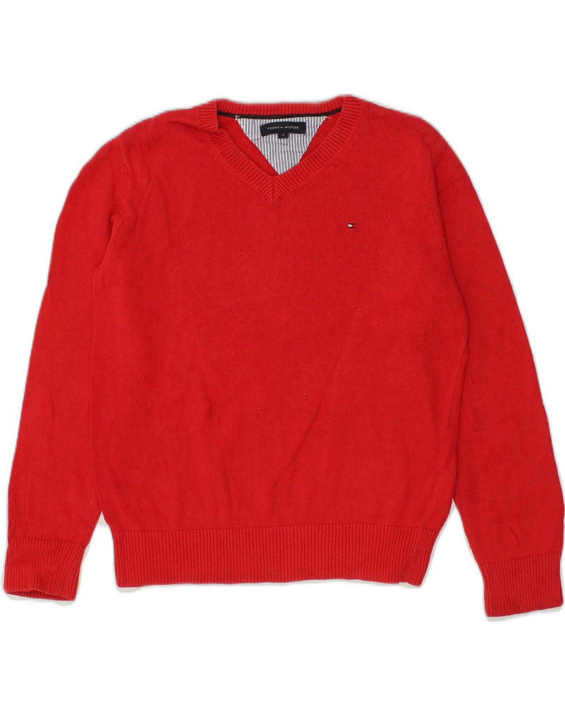 TOMMY HILFIGER Boys V-Neck Jumper Sweater 7-8 Years Red Cotton | Vintage Tommy Hilfiger | Thrift | Second-Hand Tommy Hilfiger | Used Clothing | Messina Hembry 