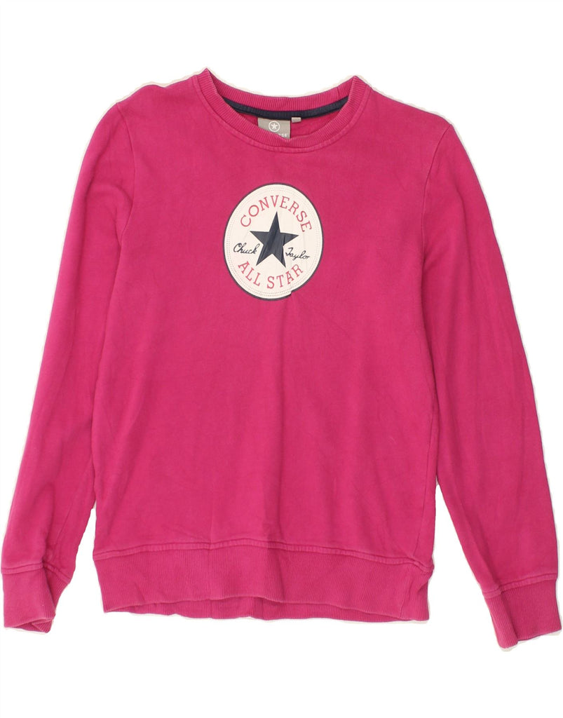 CONVERSE Girls Graphic Sweatshirt Jumper 11-12 Years Pink Cotton | Vintage Converse | Thrift | Second-Hand Converse | Used Clothing | Messina Hembry 