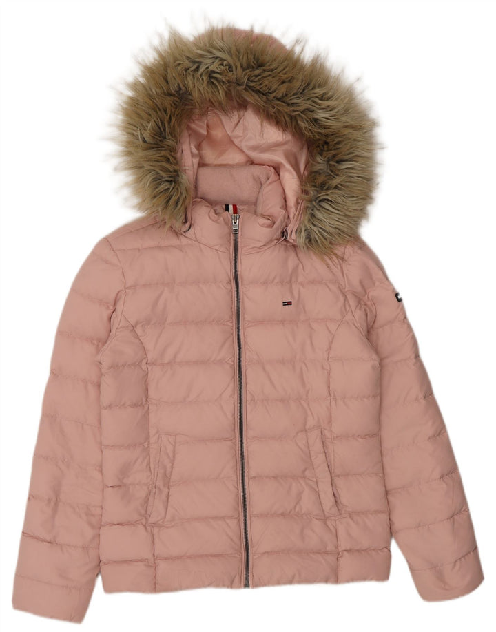 Tommy Hilfiger Womens Hooded Padded Jacket UK 10 Small Pink Polyester