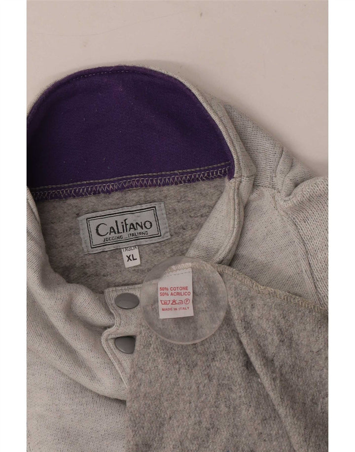 Vintage Mens Button Neck Sweatshirt Jumper XL Grey Cotton Retro