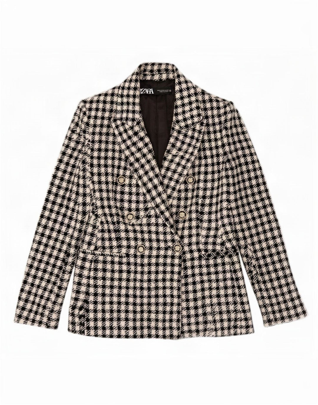 Zara Womens Double Breasted Blazer Jacket UK 6 XS Black Gingham Polyester