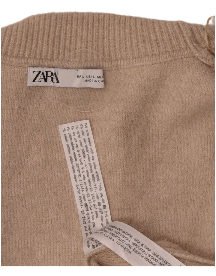 Zara Womens Oversized Turtle Neck Jumper Sweater UK 16 Large Beige Acrylic