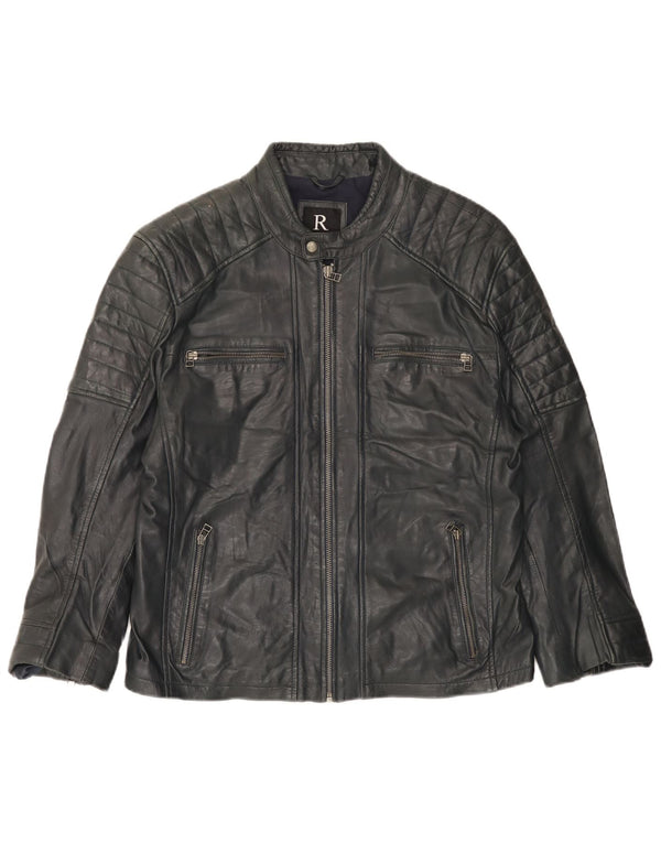 Rockhill Womens Leather Biker Jacket EU 54 5XL Navy Blue Lambskin