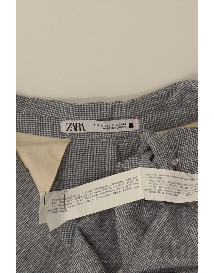 Zara Mens 2 Button Blazer Jacket UK 40 Large Grey Houndstooth Polyester