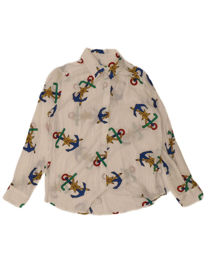 Benetton Womens Abstract Pattern Shirt UK 16 Large White Modal