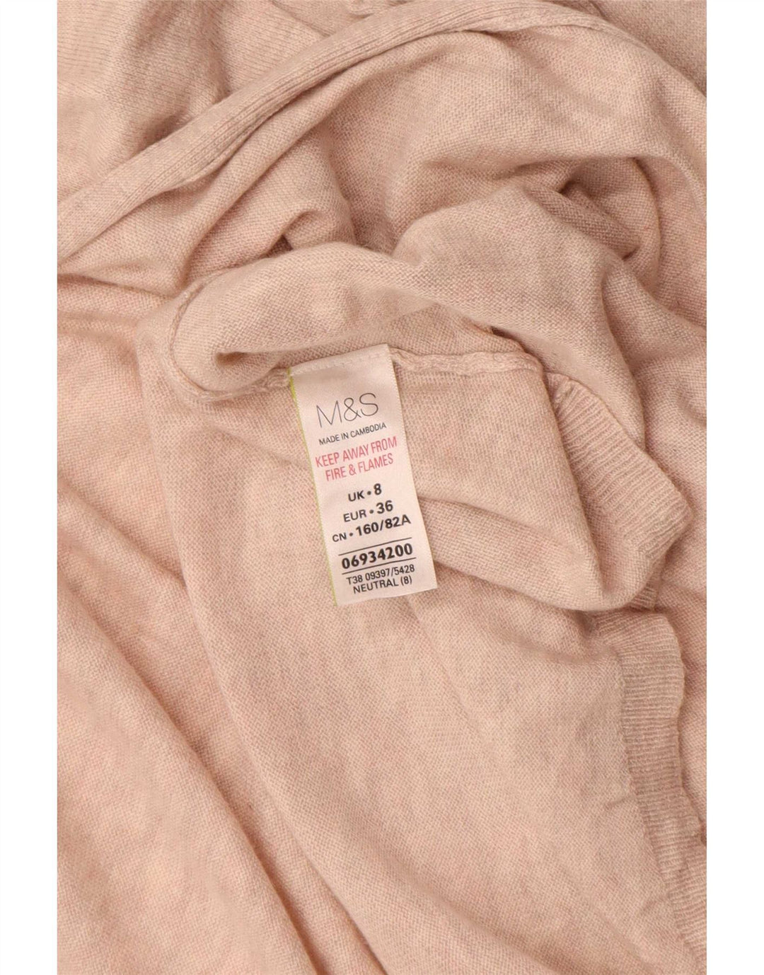 Marks & Spencer Womens Open Cardigan Sweater UK 8 Small Beige Polyamide