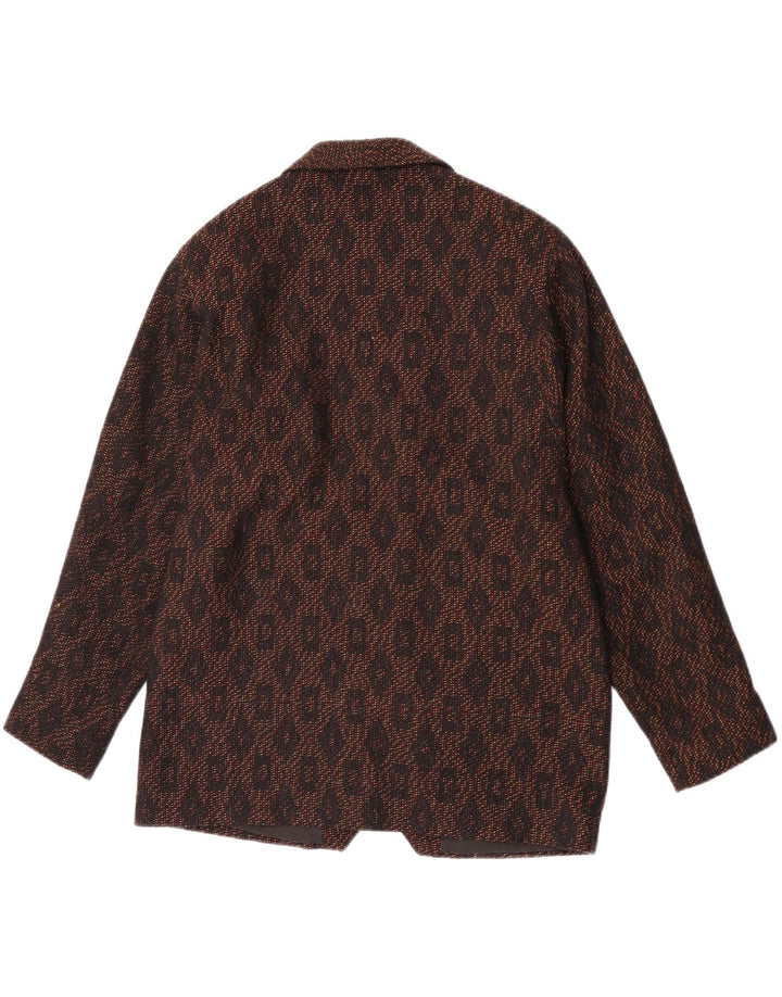 Vintage Womens Double Breasted Blazer Jacket UK 16 Large Brown Animal Print