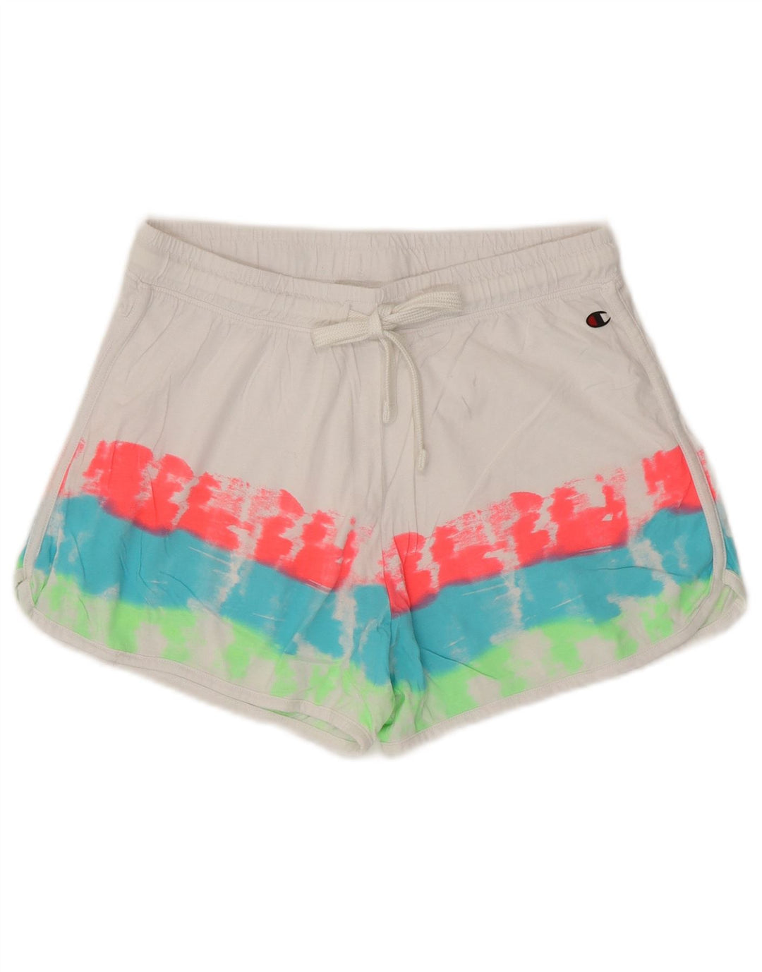 CHAMPION Womens Sport Shorts UK 12 Medium White Tie Dye Cotton