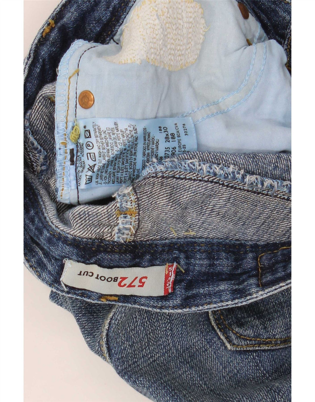 Levi's Womens 572 Low Waist Distressed Bootcut Jeans W28 L30 Blue Cotton