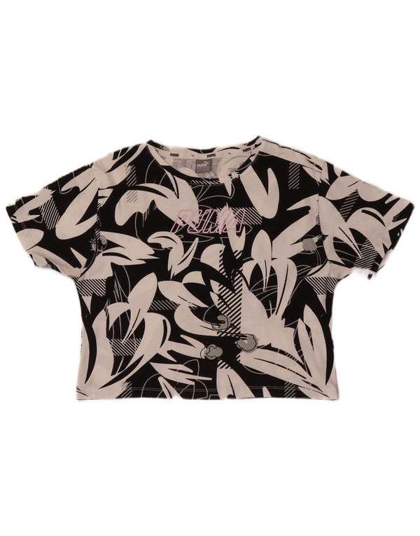 Puma Girls Abstract Pattern Crop Graphic T-Shirt Top 11-12 Years Black