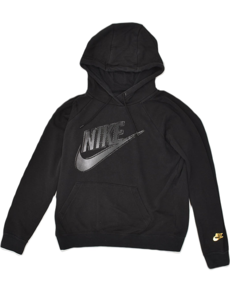 NIKE Womens Graphic Hoodie Jumper UK 10 Small Black Cotton | Vintage Nike | Thrift | Second-Hand Nike | Used Clothing | Messina Hembry 