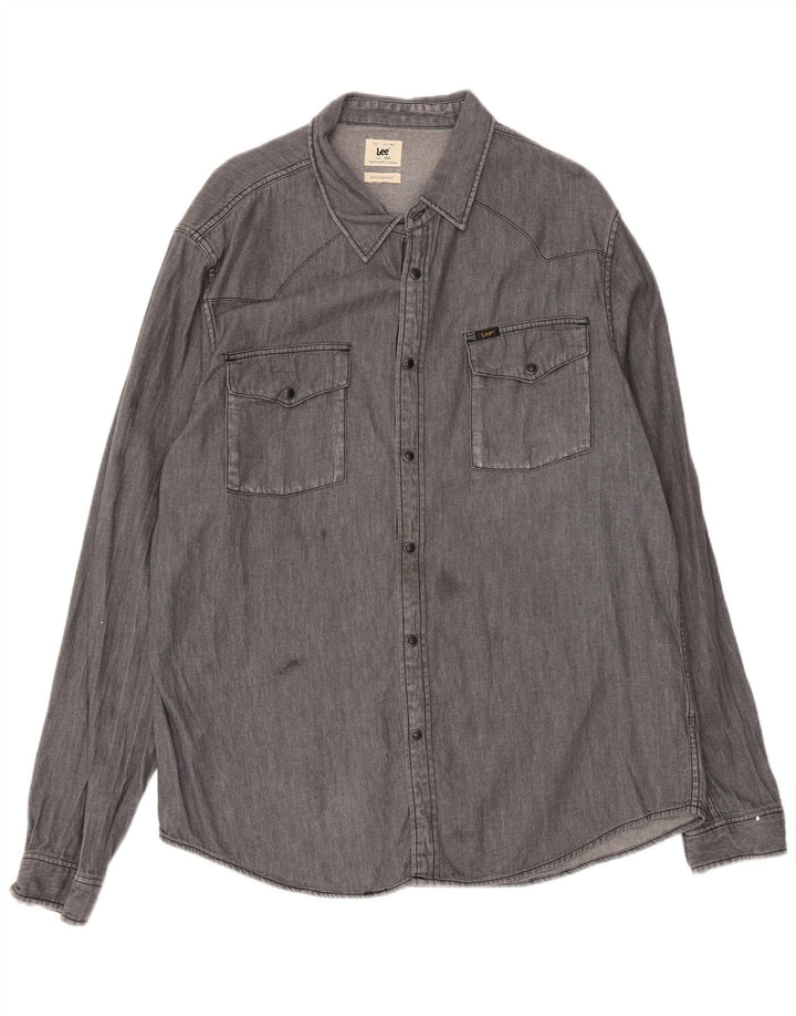 Lee Mens Utility Western Shirt 2XL Grey Cotton