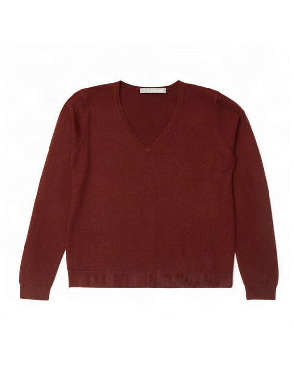 Marks & Spencer Womens V-Neck Jumper Sweater UK 14 Large Burgundy Acrylic