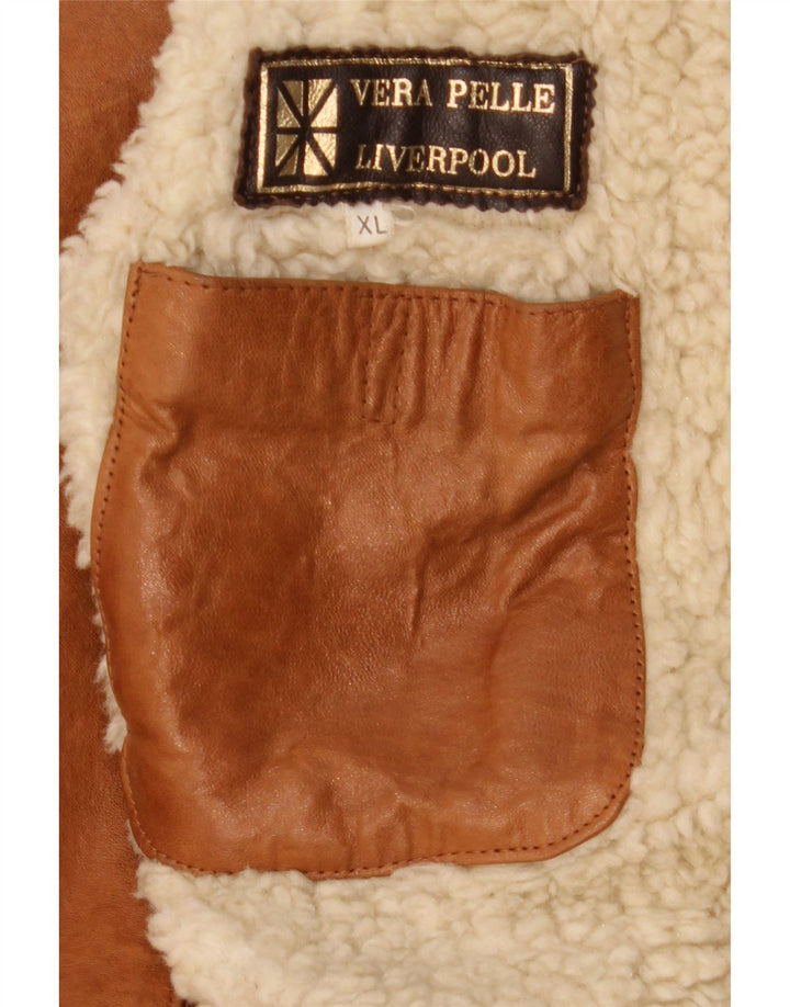 Liverpool Mens Sherpa Leather Jacket UK 42 XL Brown Leather