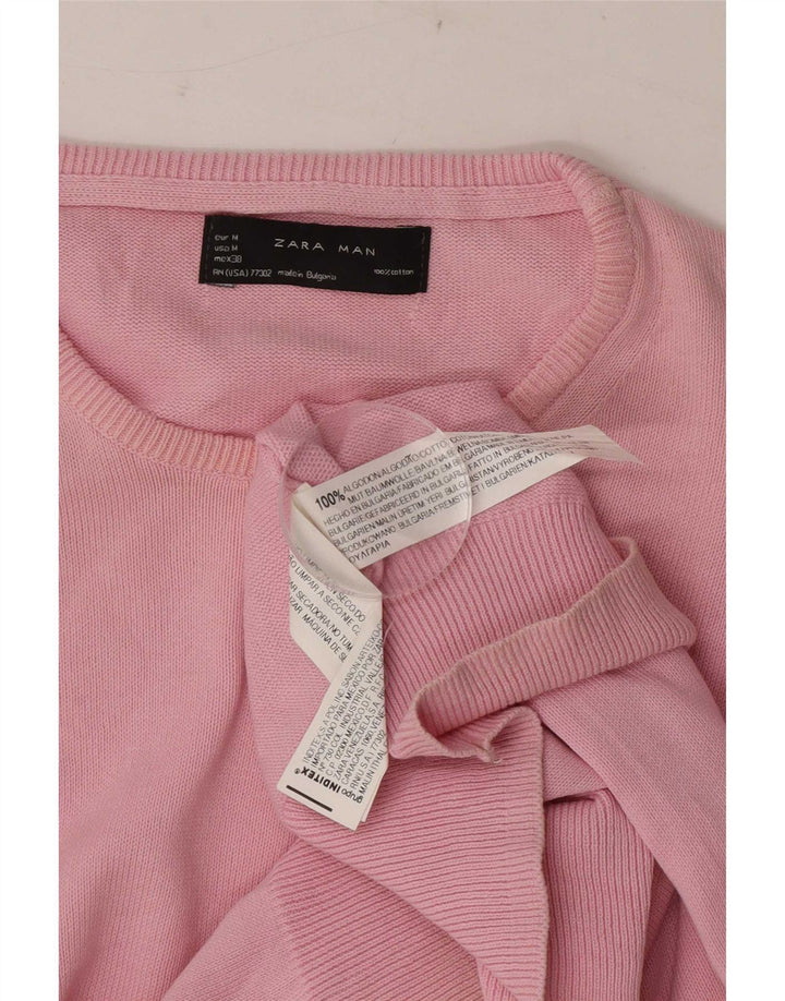 Zara Mens Crew Neck Jumper Sweater Medium Pink Cotton