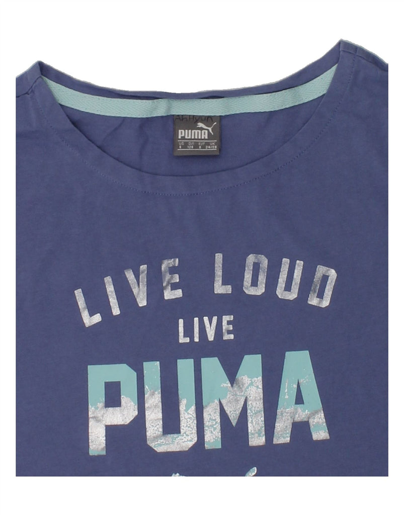 PUMA Girls Graphic T-Shirt Top 7-8 Years Blue | Vintage Puma | Thrift | Second-Hand Puma | Used Clothing | Messina Hembry 