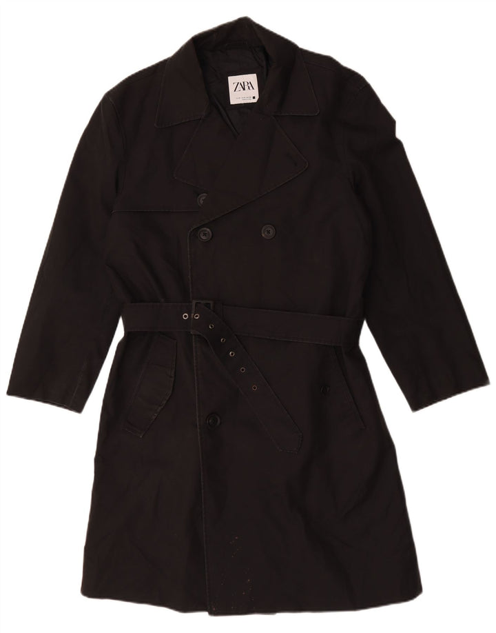 Zara Mens Trench Coat UK 38 Medium Black Polyester