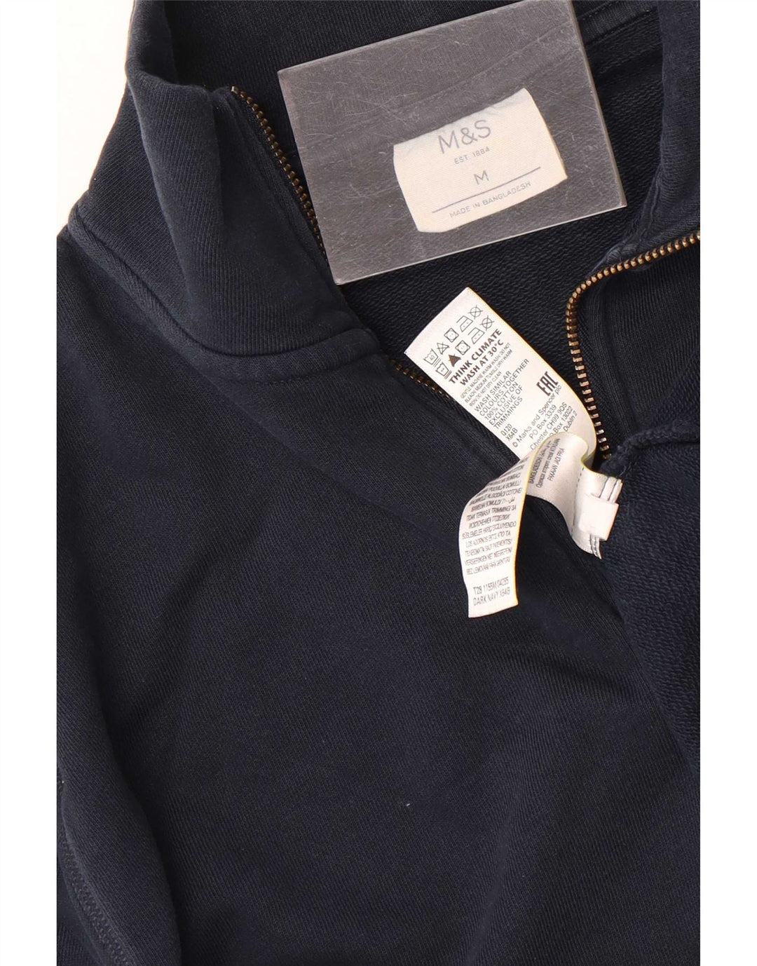 Marks & Spencer Mens Zip Neck Sweatshirt Jumper Medium Navy Blue Cotton