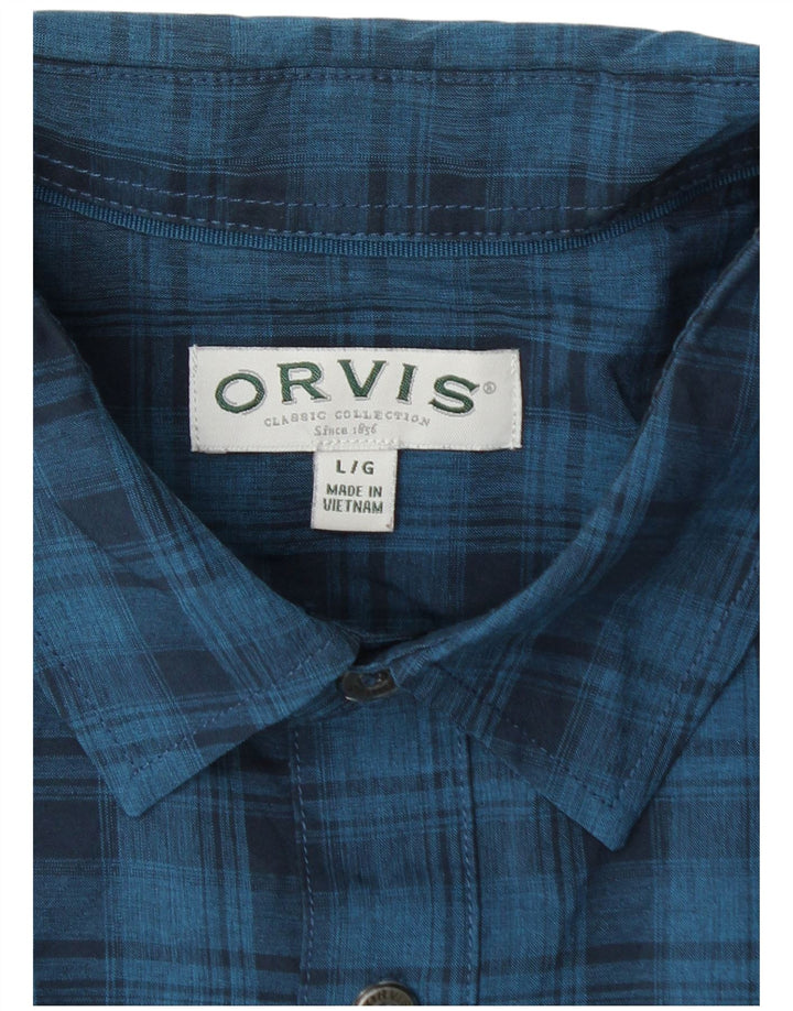 Orvis Mens Short Sleeve Shirt Large Blue Check Polyester