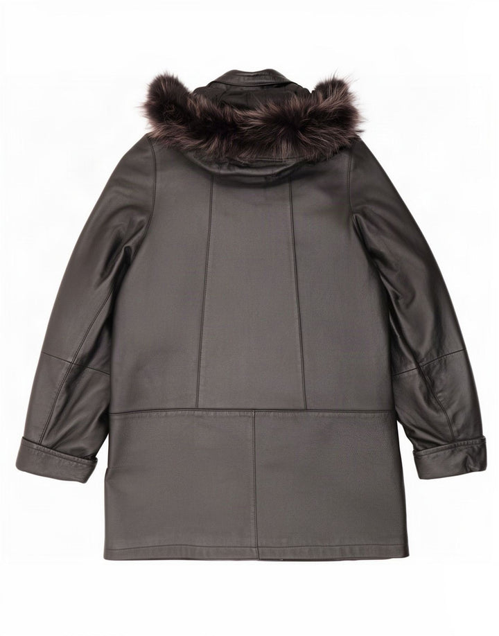 Privilegi Womens Hooded Leather Coat IT 44 Medium Black