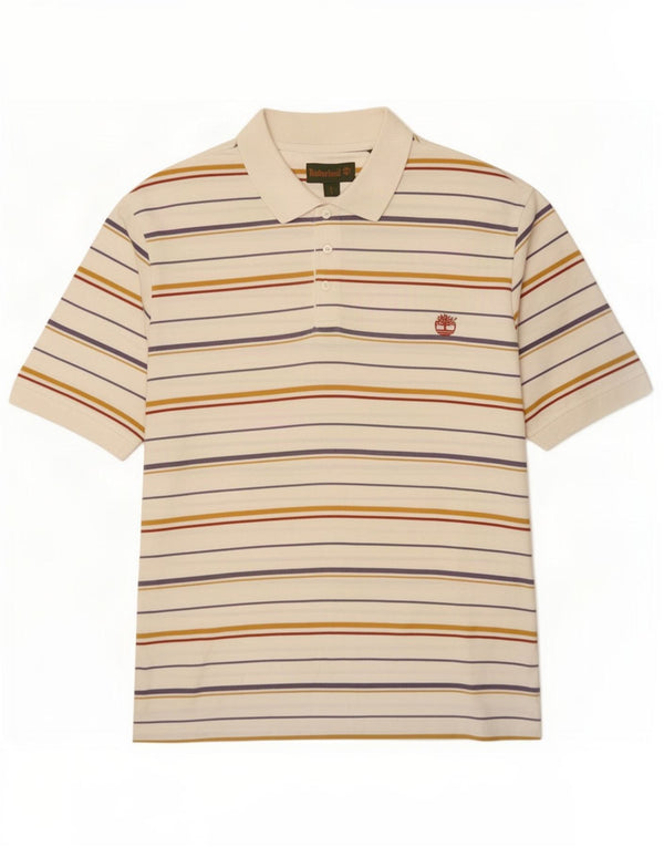 Timberland Mens Polo Shirt Large White Striped Cotton