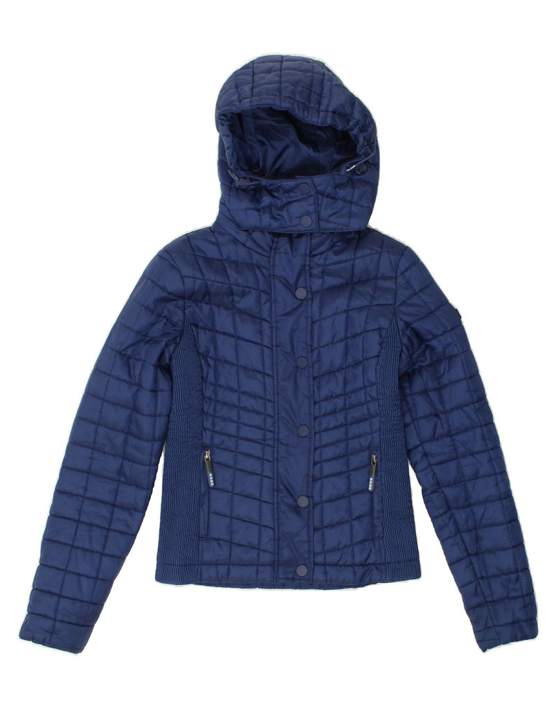 SUPERDRY Womens Hooded Padded Jacket UK 4 XS Navy Blue Polyester | Vintage Superdry | Thrift | Second-Hand Superdry | Used Clothing | Messina Hembry 