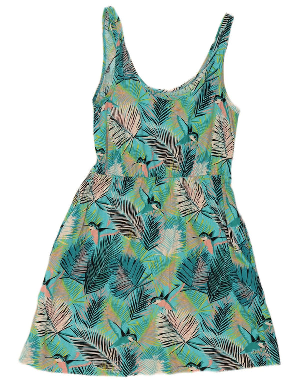 Vintage Womens A-Line Dress UK 10 Small Green Floral Cotton