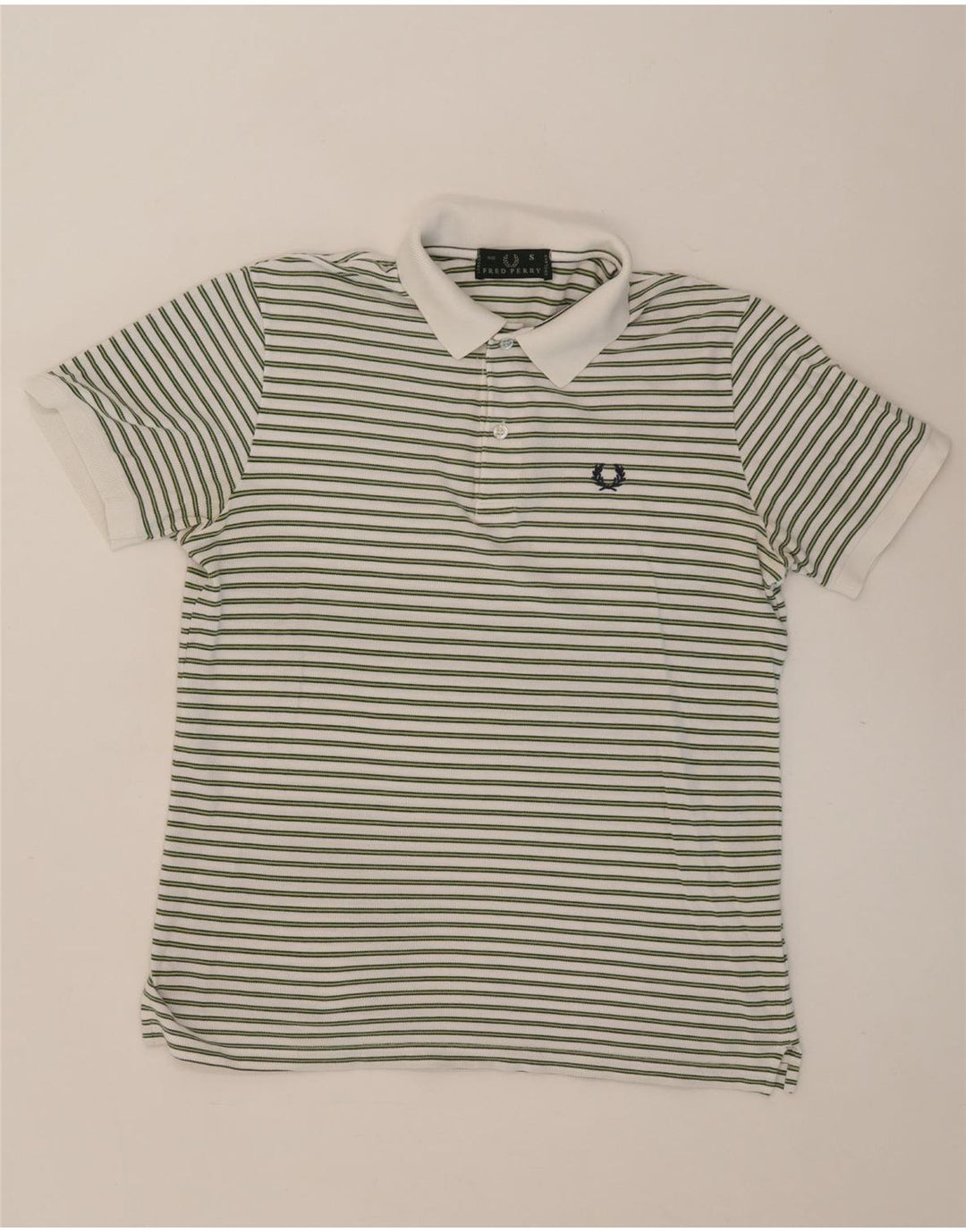 FRED PERRY Mens Polo Shirt Small White Striped Cotton