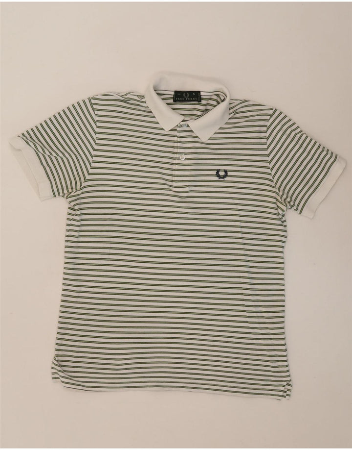 FRED PERRY Mens Polo Shirt Small White Striped Cotton