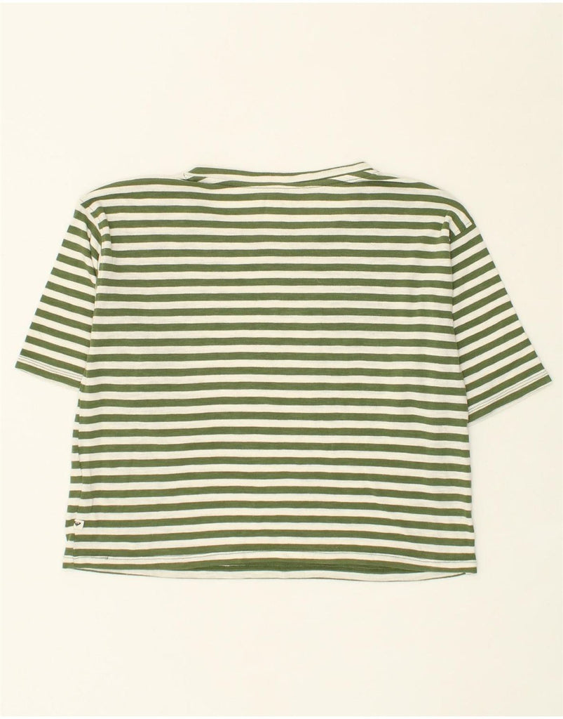 ROXY Womens Crop T-Shirt Top UK 10 Small Green Striped Cotton | Vintage Roxy | Thrift | Second-Hand Roxy | Used Clothing | Messina Hembry 